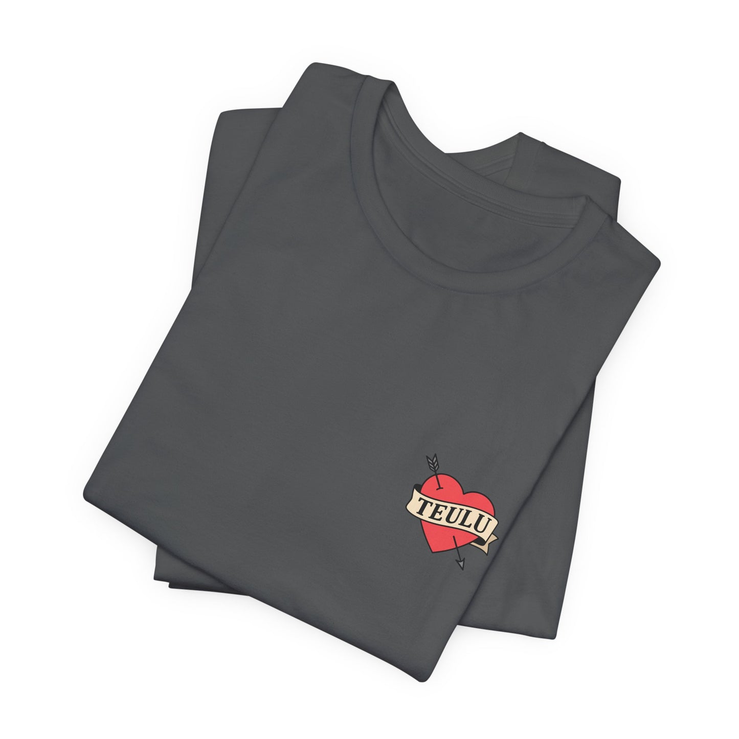 Heart Tattoo Tee (Unisex) — Minimalist Welsh Language Design ‘Teulu’