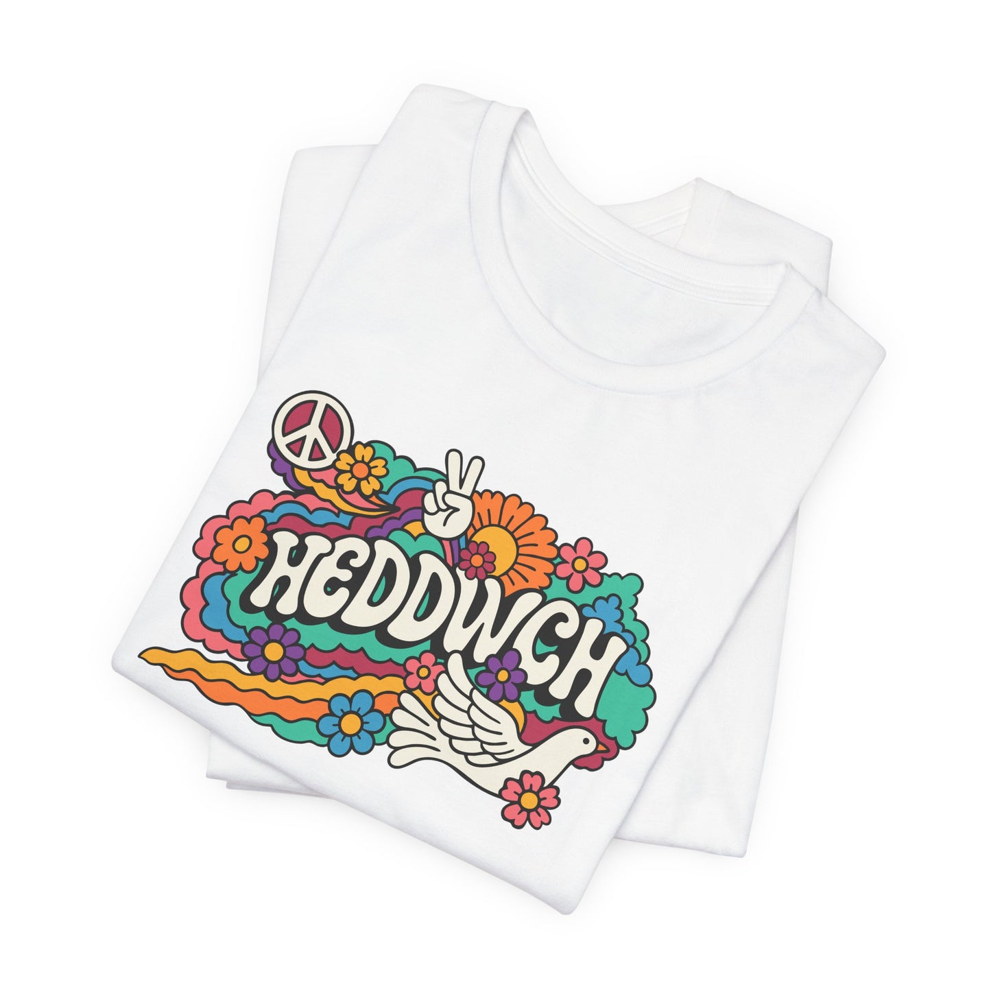 "Heddwch" Peace Sign Retro Floral T-Shirt