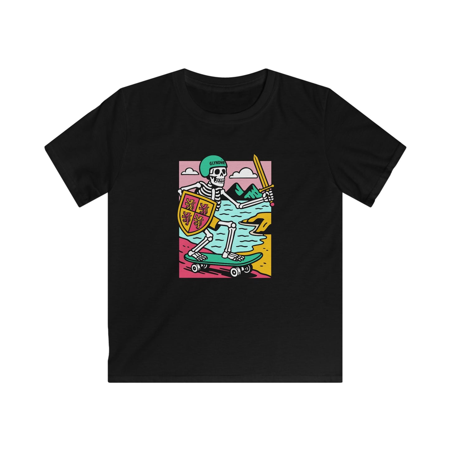 Skeleton Glyndŵr Skateboard Tee — Retro Skateboarding T-Shirt