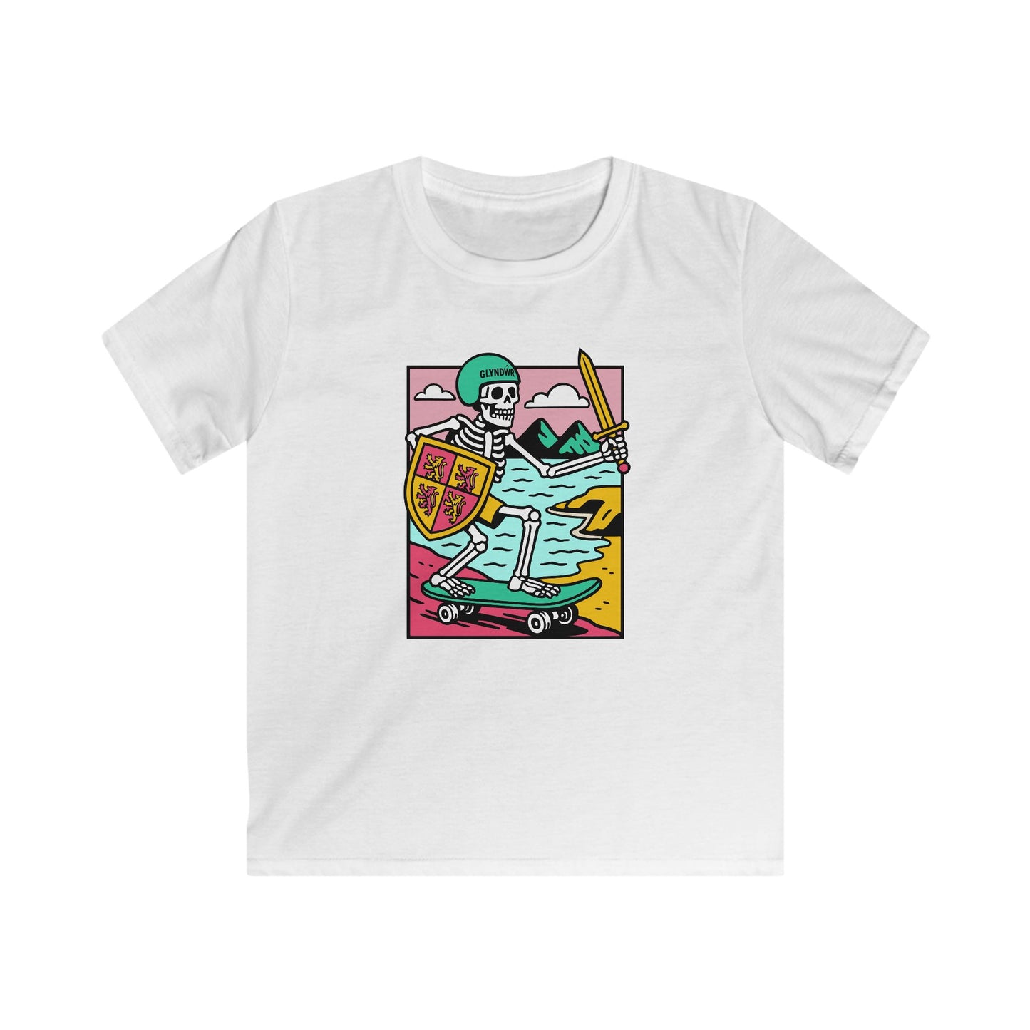 Skeleton Glyndŵr Skateboard Tee — Retro Skateboarding T-Shirt