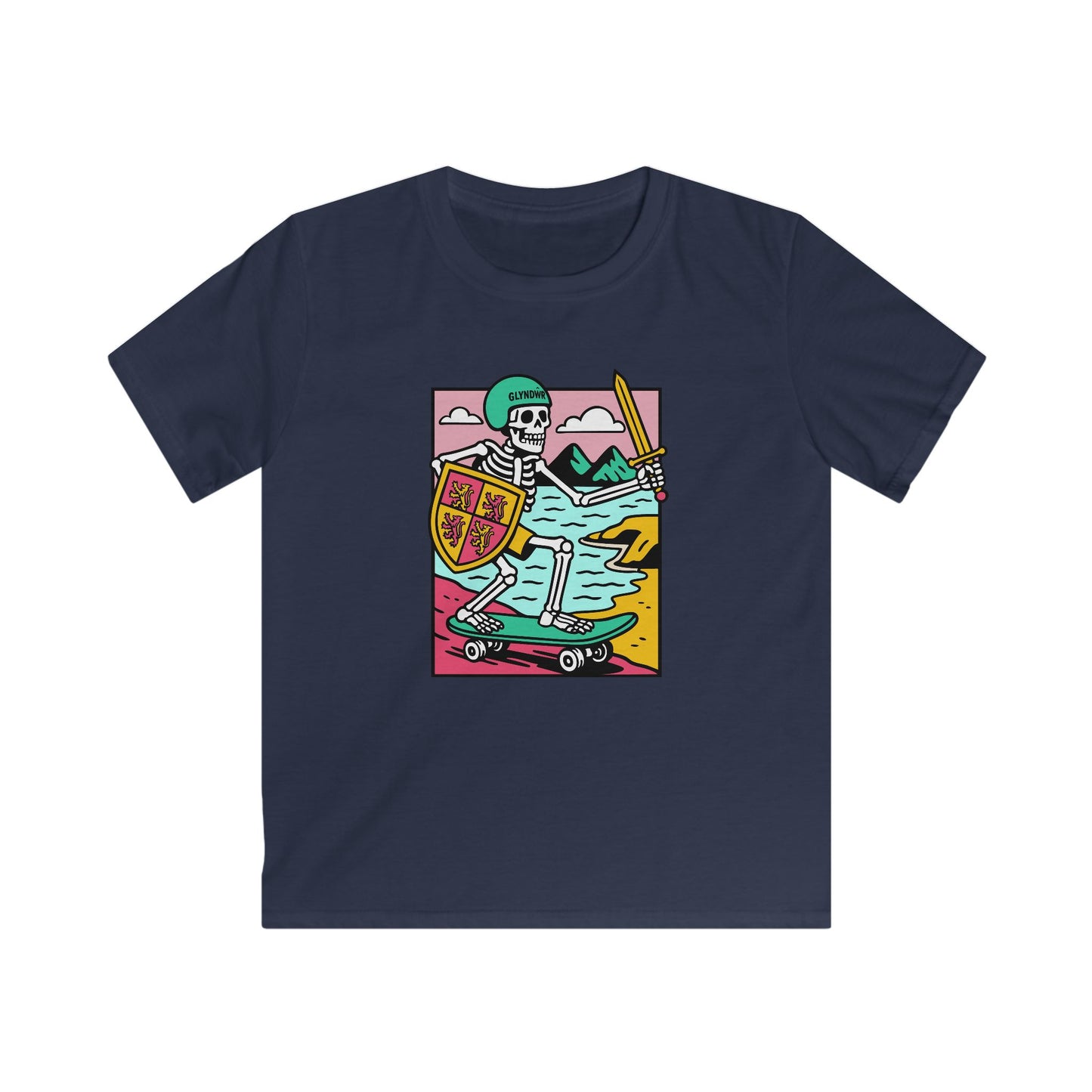 Skeleton Glyndŵr Skateboard Tee — Retro Skateboarding T-Shirt