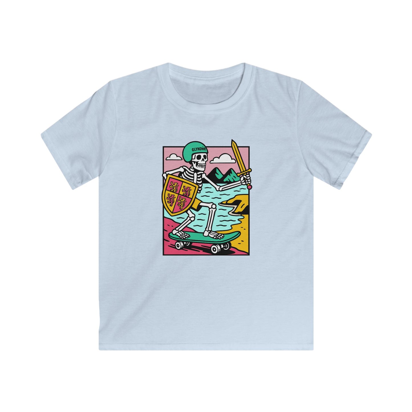 Skeleton Glyndŵr Skateboard Tee — Retro Skateboarding T-Shirt