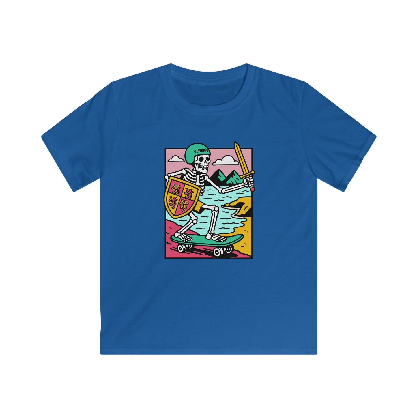 Skeleton Glyndŵr Skateboard Tee — Retro Skateboarding T-Shirt
