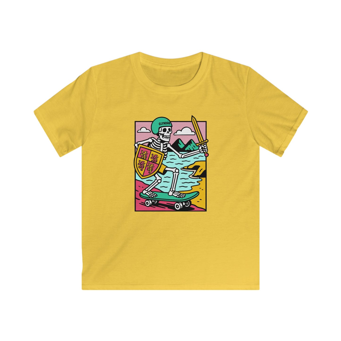 Skeleton Glyndŵr Skateboard Tee — Retro Skateboarding T-Shirt