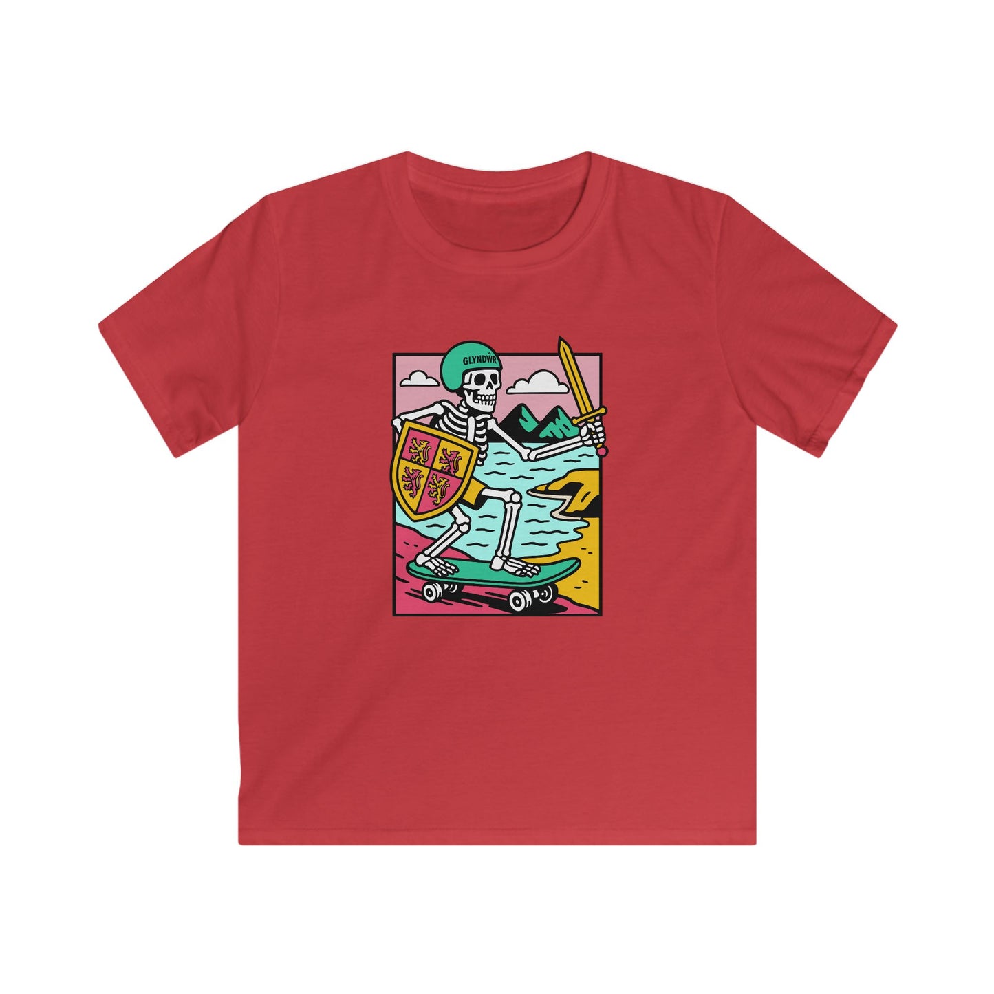 Skeleton Glyndŵr Skateboard Tee — Retro Skateboarding T-Shirt