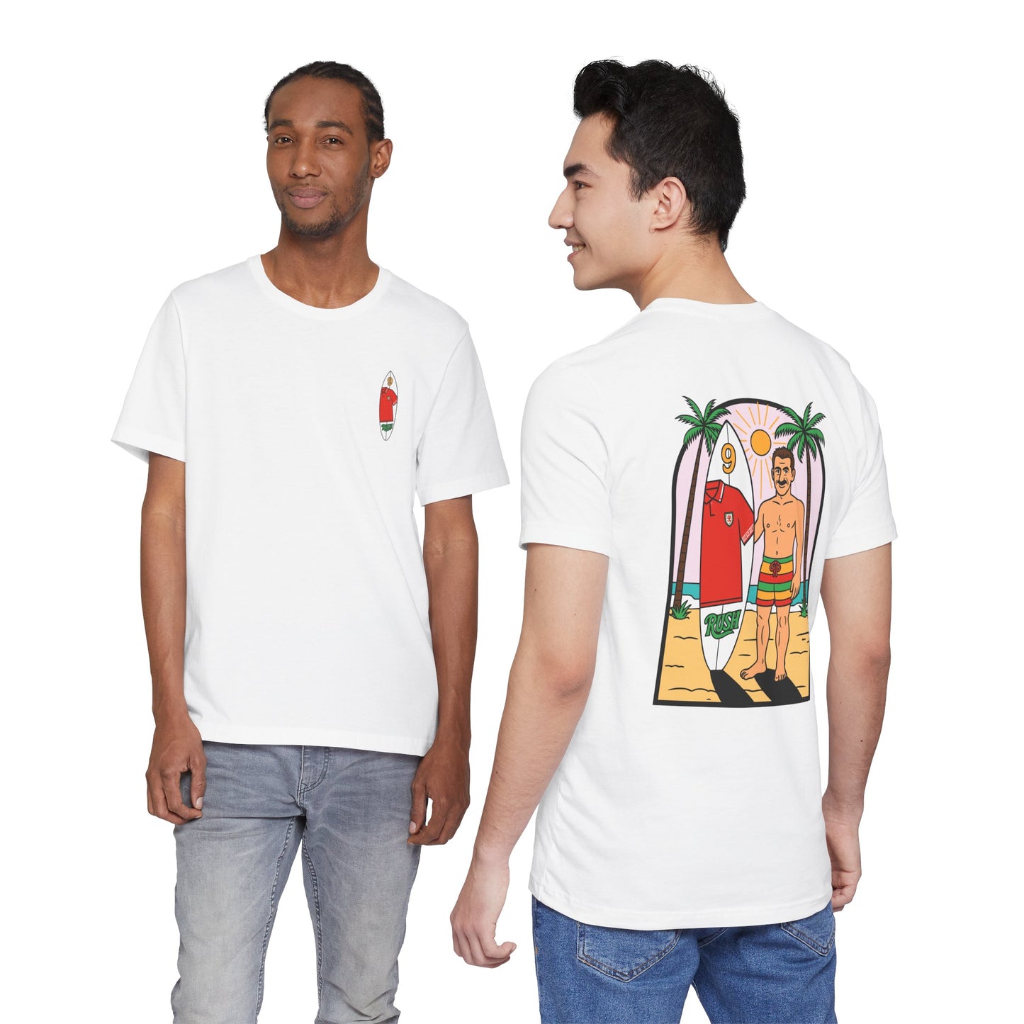 Ian Rush Surf T-Shirt (Unisex) - Wales 90s Kit Football Shirt (Double Sided)