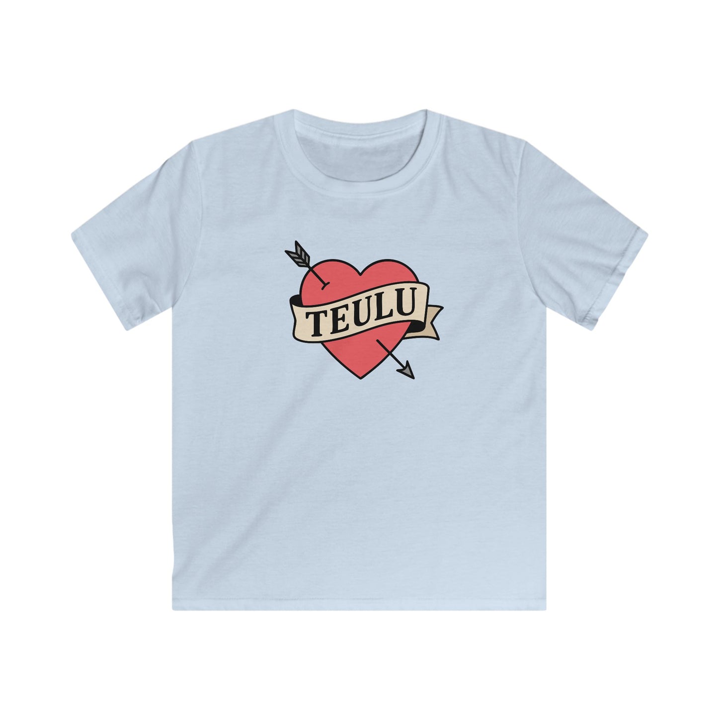 Kids Tattoo Style Tee — 'Teulu' Hear Design (Love Family)