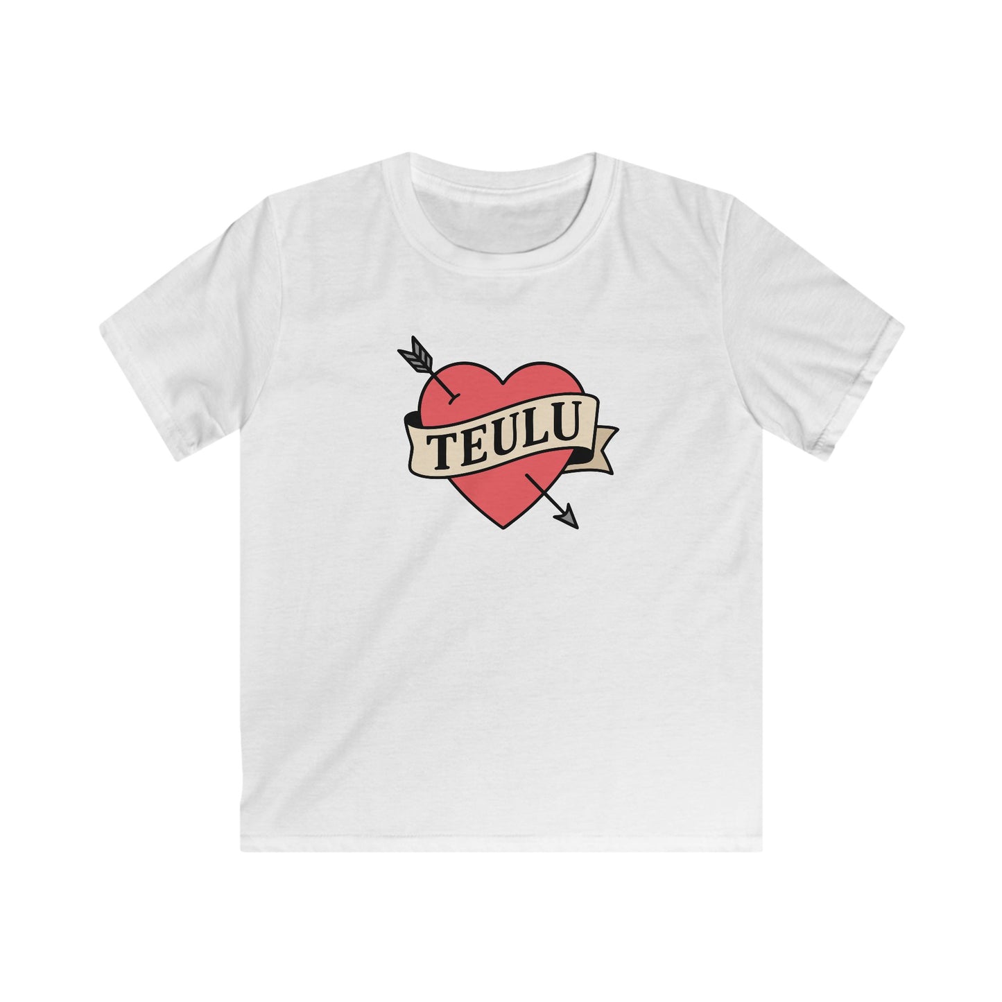 Kids Tattoo Style Tee — 'Teulu' Hear Design (Love Family)