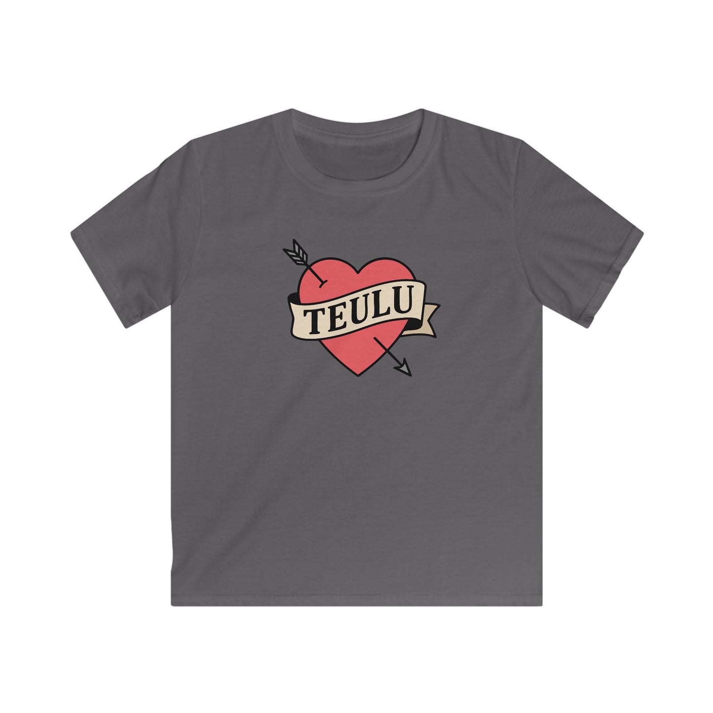 Kids Tattoo Style Tee — 'Teulu' Hear Design (Love Family)