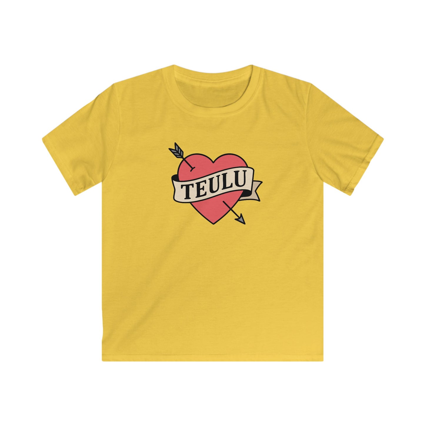 Kids Tattoo Style Tee — 'Teulu' Hear Design (Love Family)