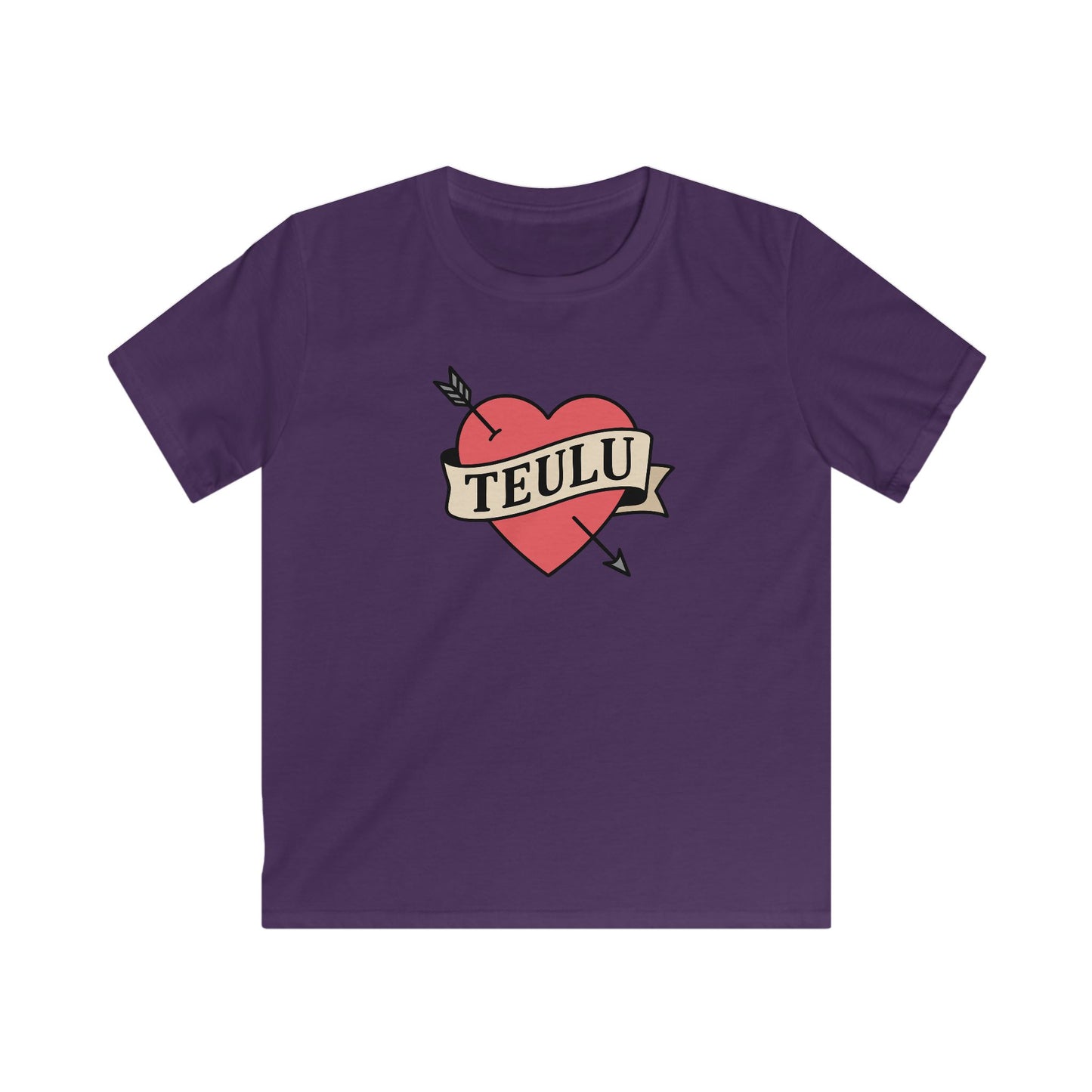 Kids Tattoo Style Tee — 'Teulu' Hear Design (Love Family)