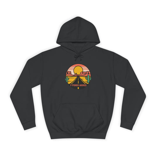Retro Sunset Road Trip Unisex Hoodie - 'Y Ffordd Agored'