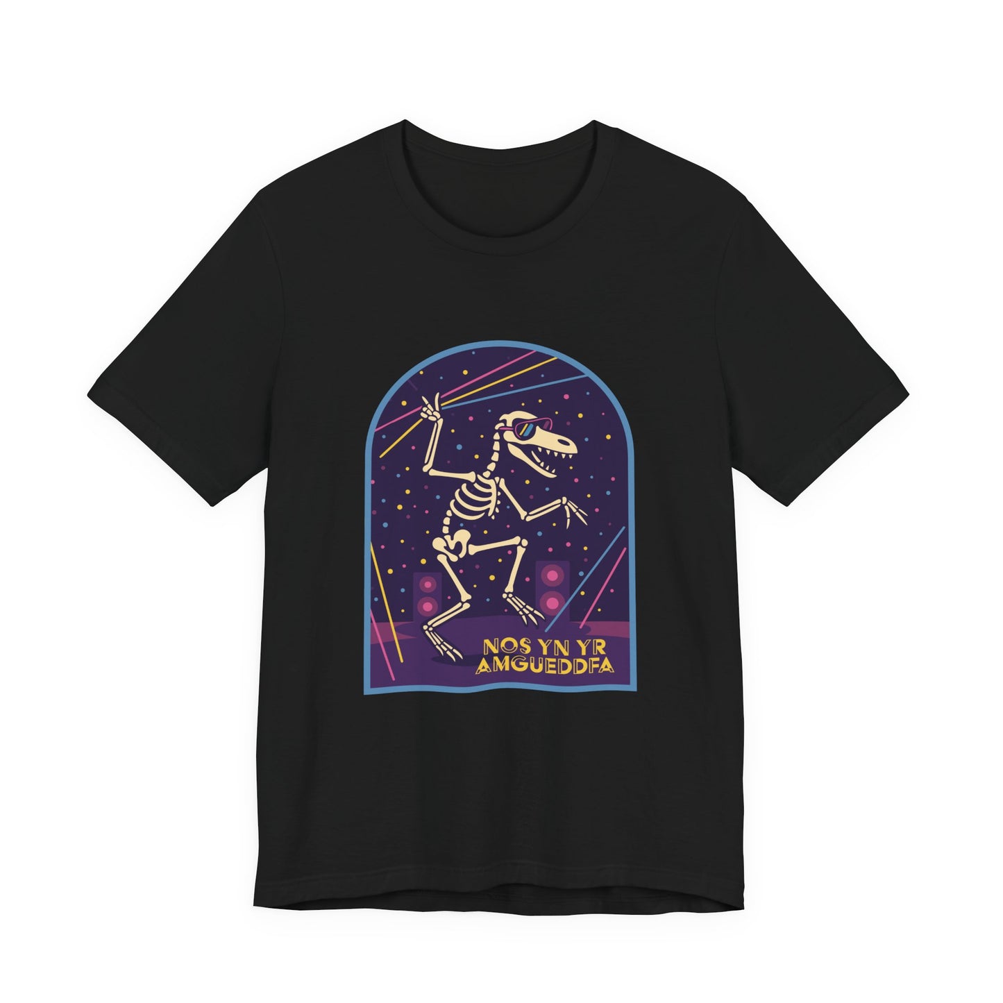 Skeleton Dino Tee – Retro Neon Fossil Graphic T‑Shirt