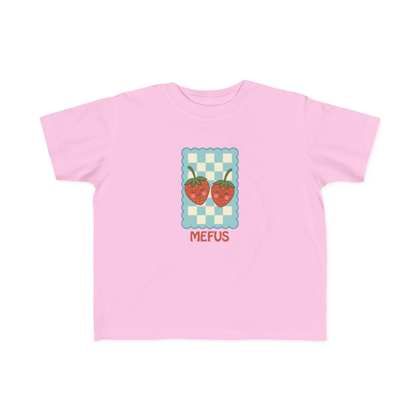 Toddler Strawberry Tee - Cute Checkered 'MEFUS' Graphic Shirt