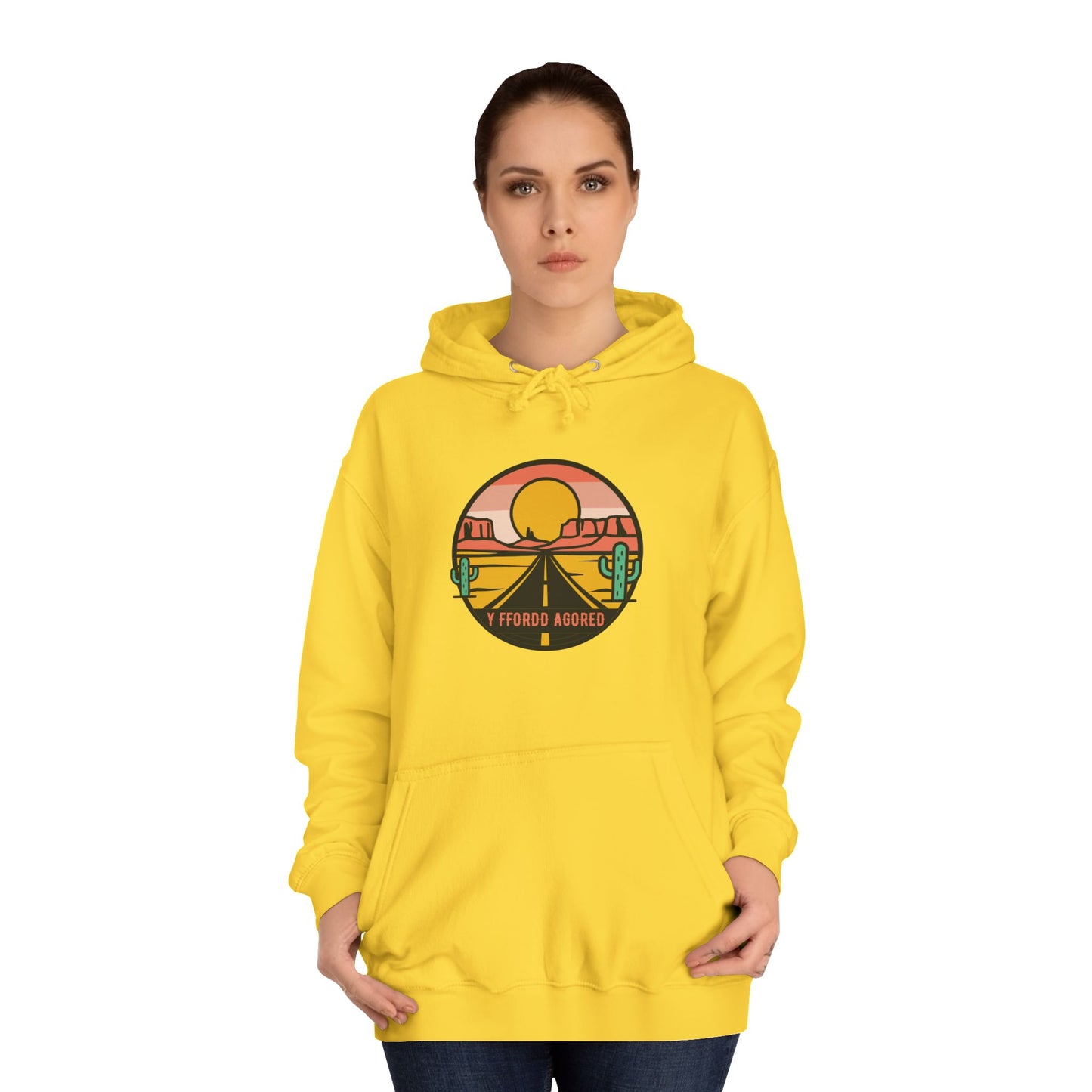Retro Sunset Road Trip Unisex Hoodie - 'Y Ffordd Agored'