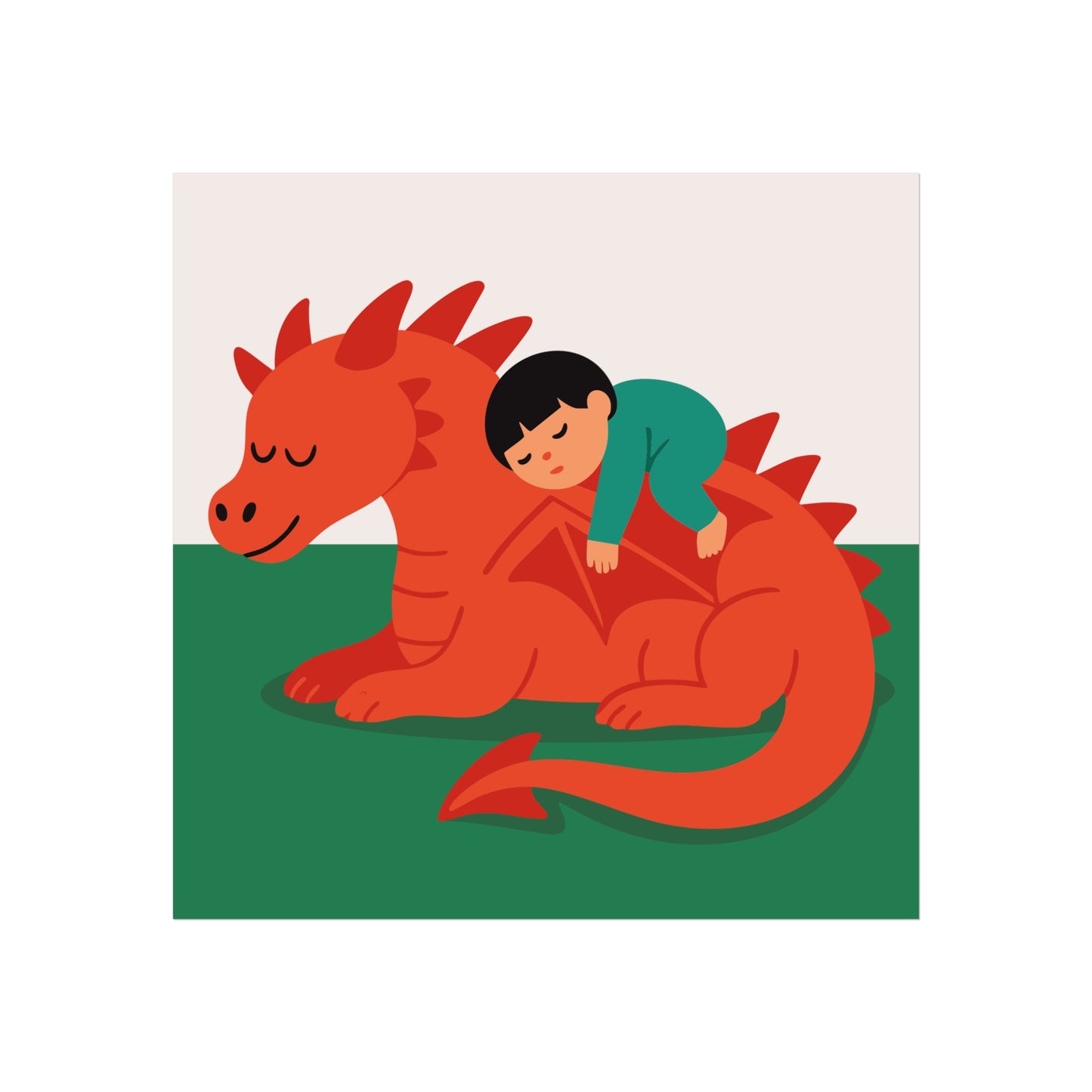 Sleeping Child & Dragon – Welsh Flag Inspired Scandi Nursery Poster
