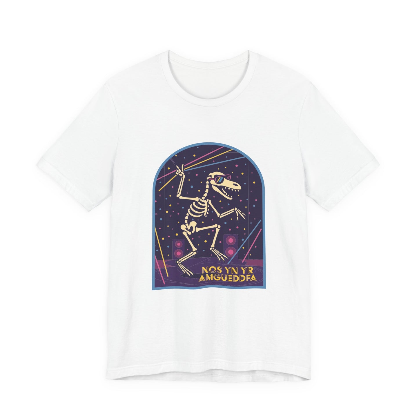 Skeleton Dino Tee – Retro Neon Fossil Graphic T‑Shirt