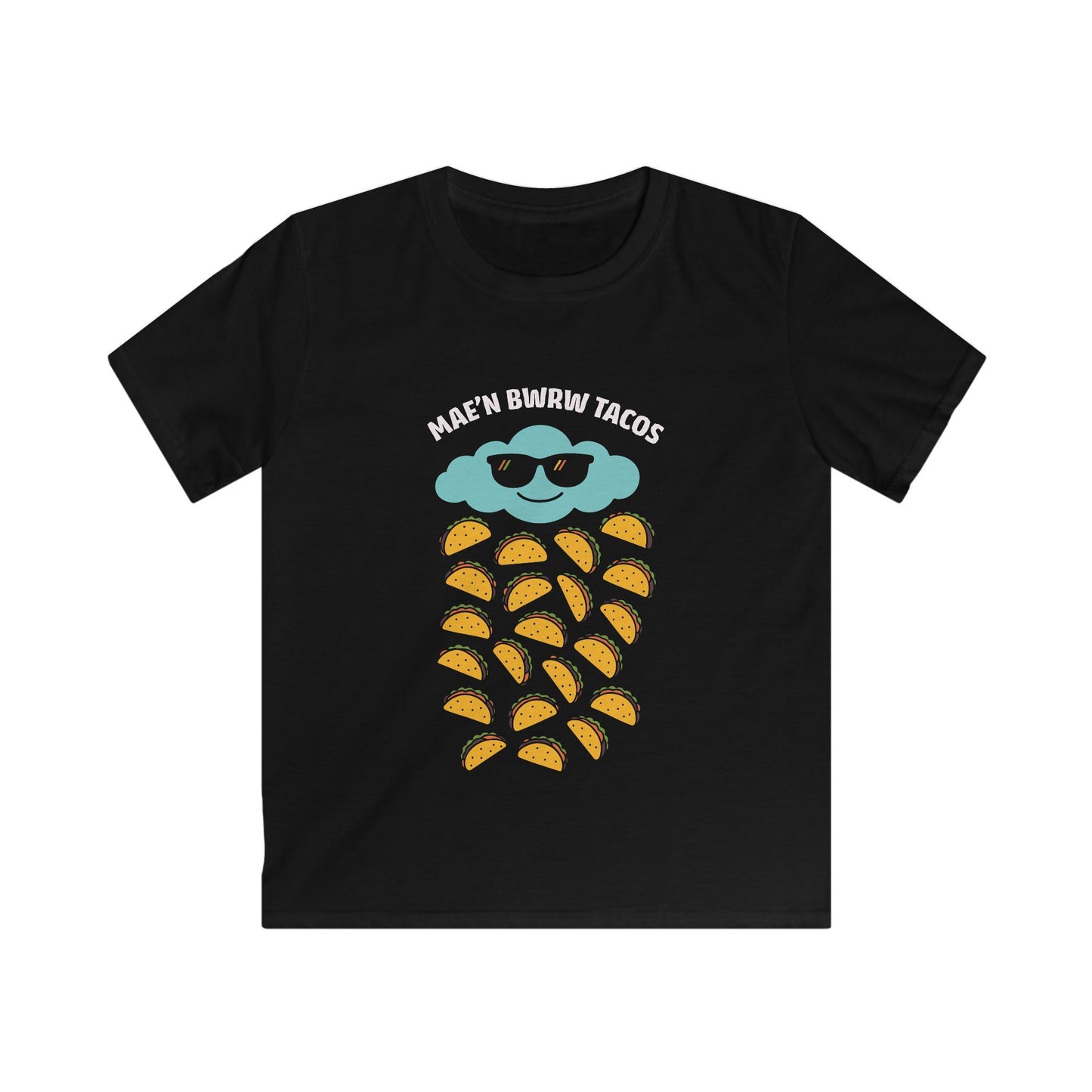 Kids Raining Tacos Welsh Language Tee - "Mae'n Bwrw Tacos"