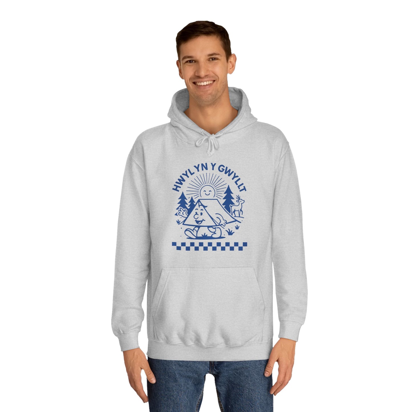 Retro Camping Unisex Hoodie - 'Hwyl Yn Y Gwyllt' Welsh Text