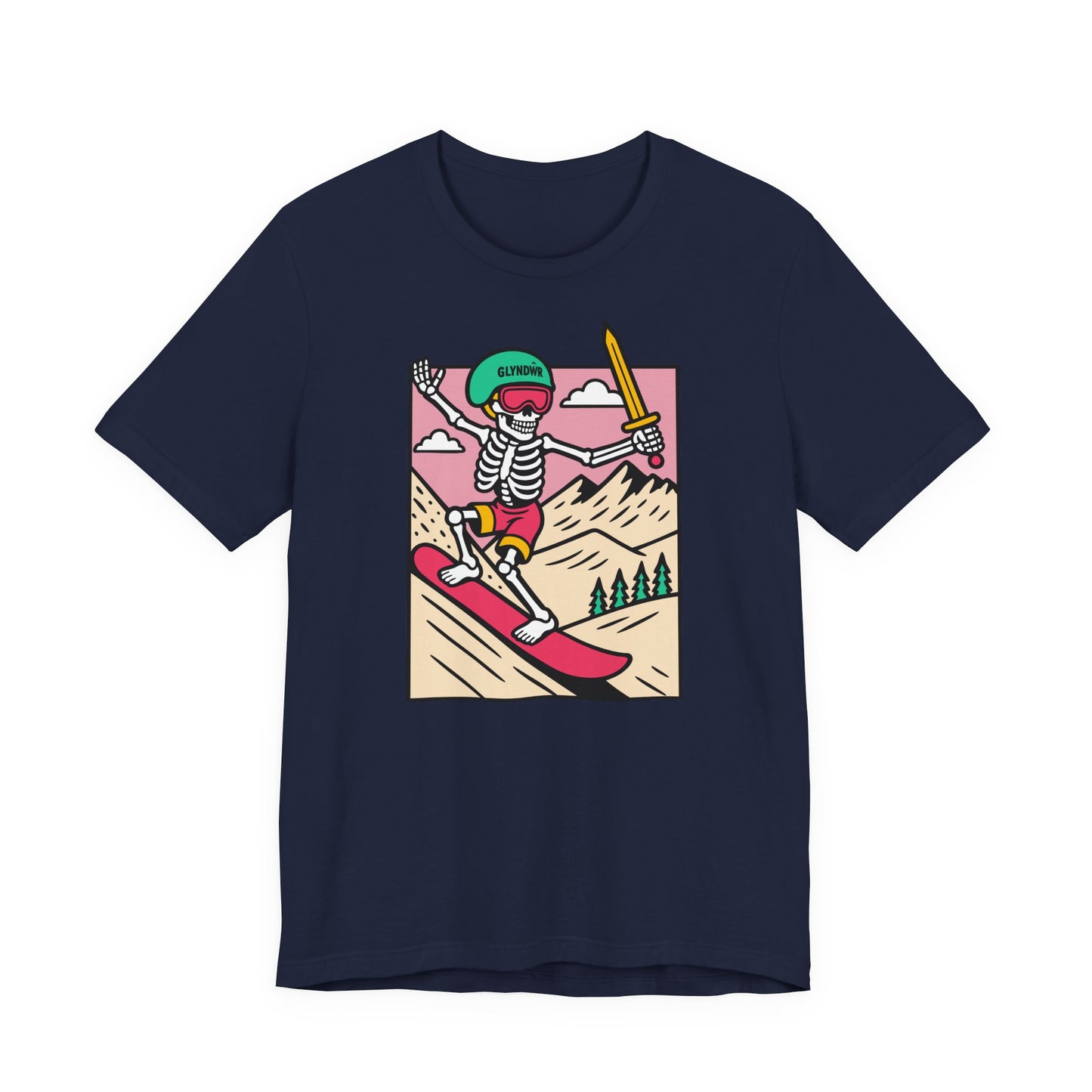 Skeleton Glyndŵr Retro Snowboarding Unisex Tee