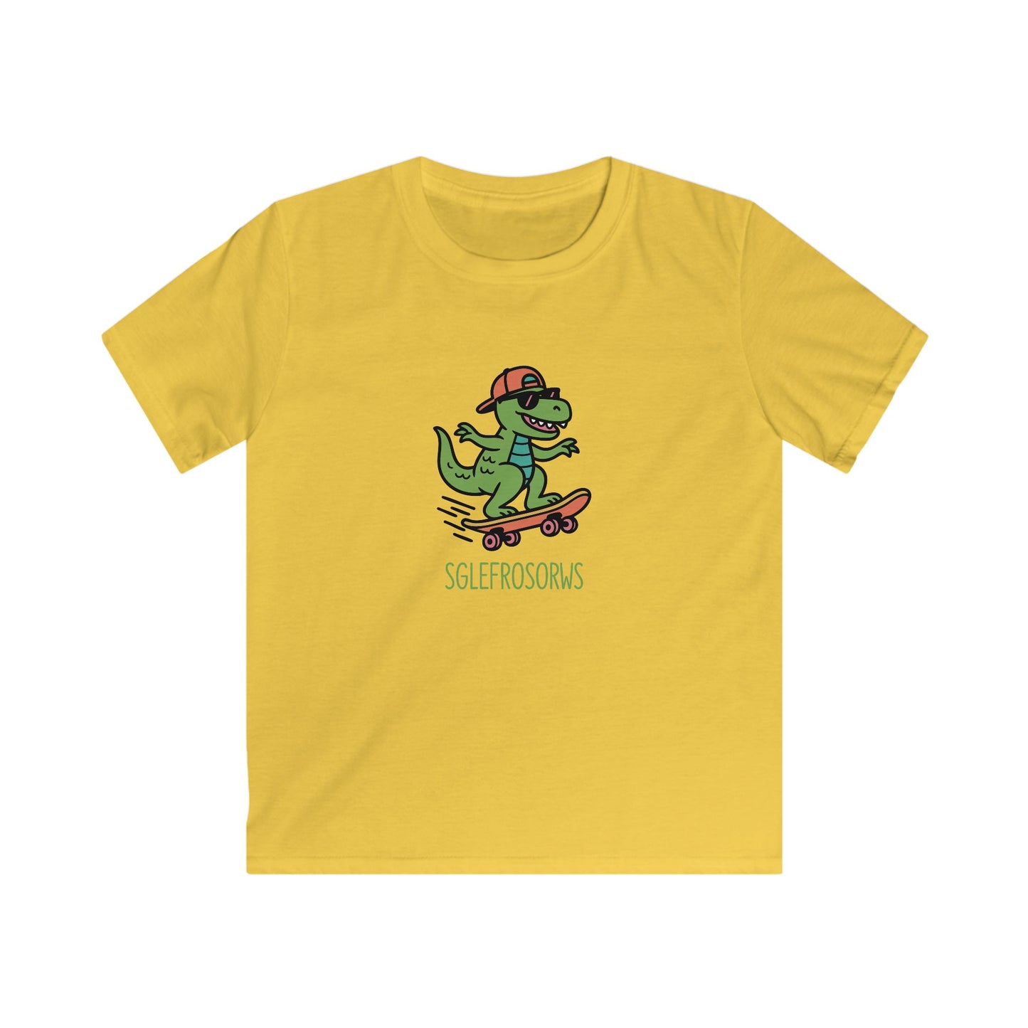 Kids Dinosaur T-Shirt — "Sglefrosorws" Skateboarding Dinosaur Graphic Tee