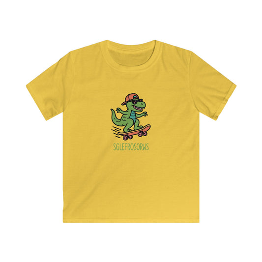 Kids Dinosaur T-Shirt — "Sglefrosorws" Skateboarding Dinosaur Graphic Tee