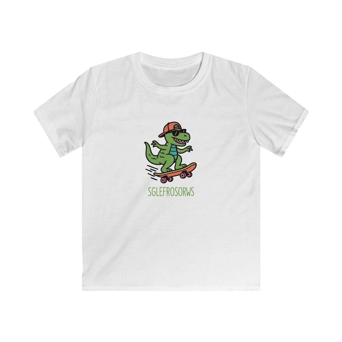 Kids Dinosaur T-Shirt — "Sglefrosorws" Skateboarding Dinosaur Graphic Tee
