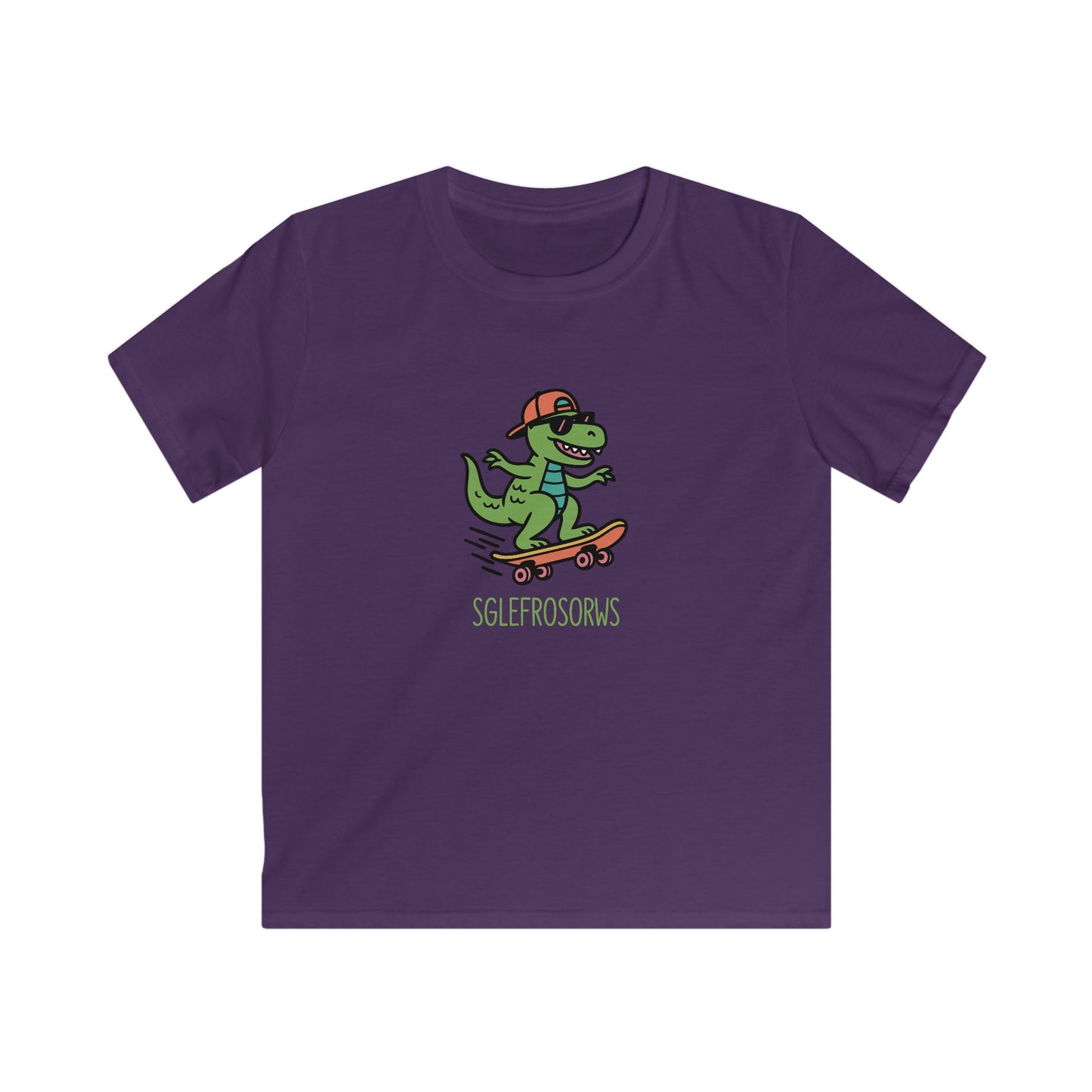 Kids Dinosaur T-Shirt — "Sglefrosorws" Skateboarding Dinosaur Graphic Tee