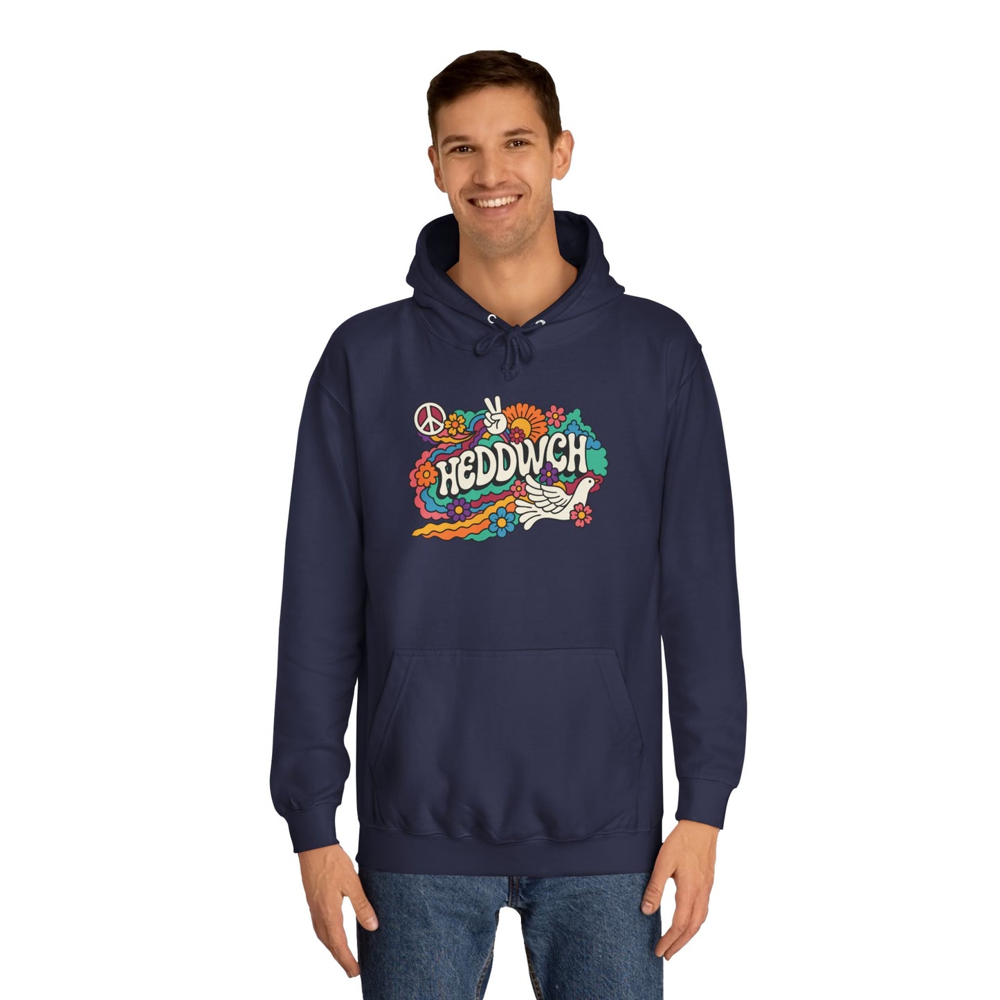 'Heddwch' Retro Unisex Hoodie - Peace Hooded Top