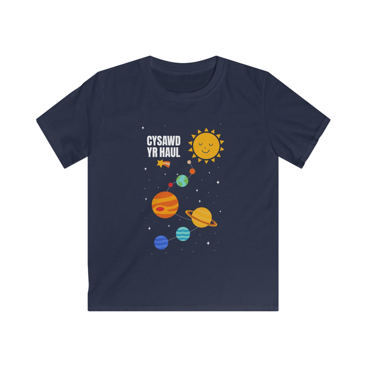 Kids Solar System Tee – Welsh Language "Cysawd Yr Haul" Space T-Shirt
