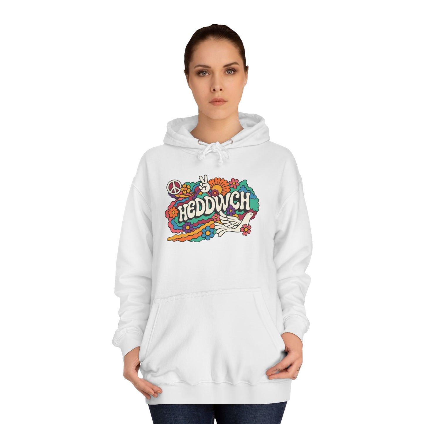 'Heddwch' Retro Unisex Hoodie - Peace Hooded Top