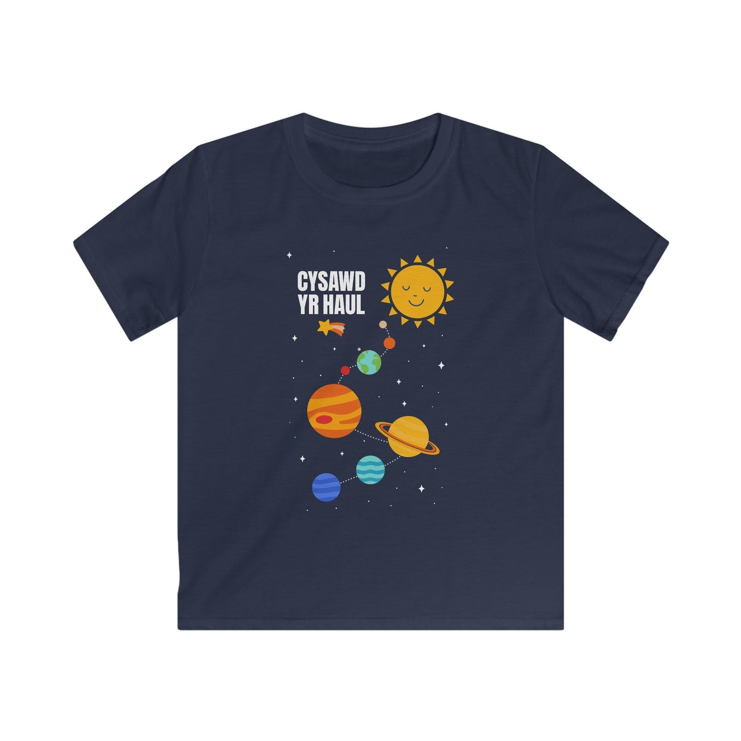 Kids Solar System Tee – Welsh Language "Cysawd Yr Haul" Space T-Shirt