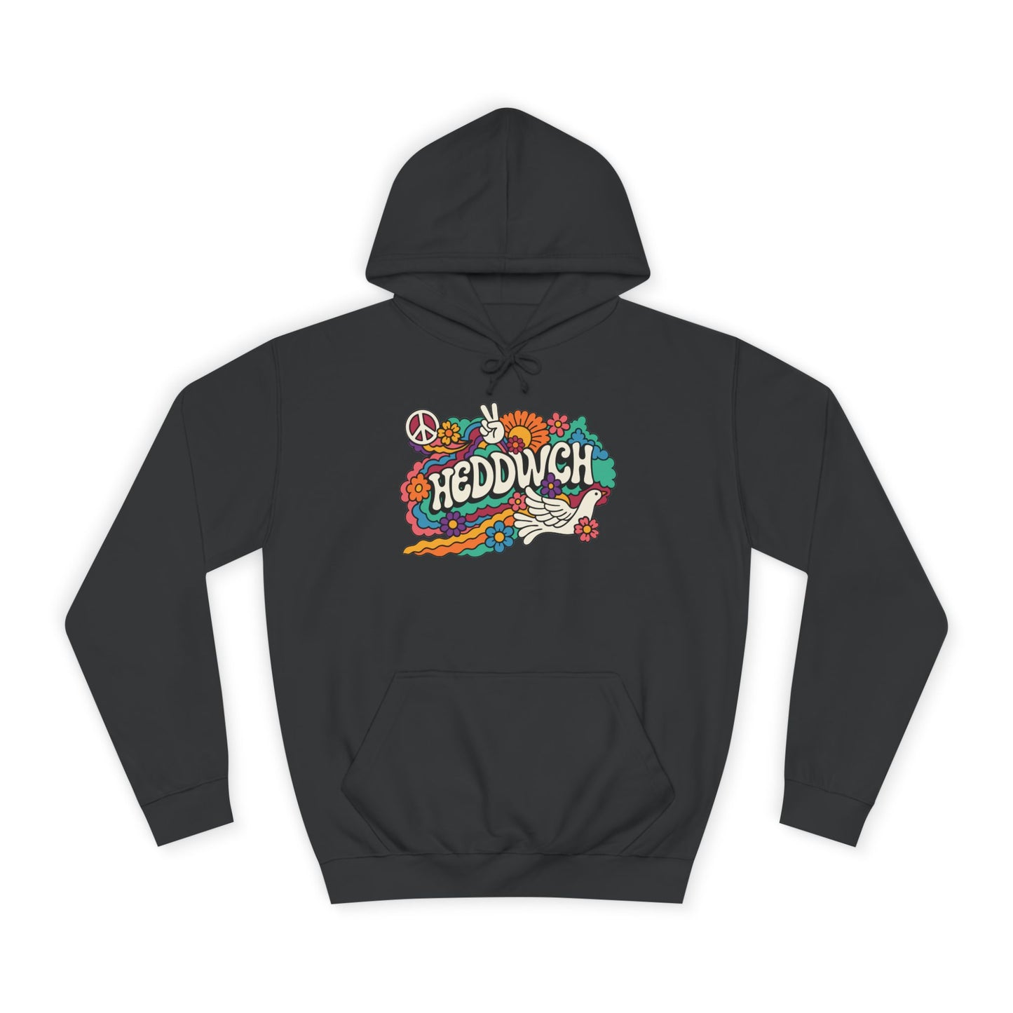 'Heddwch' Retro Unisex Hoodie - Peace Hooded Top