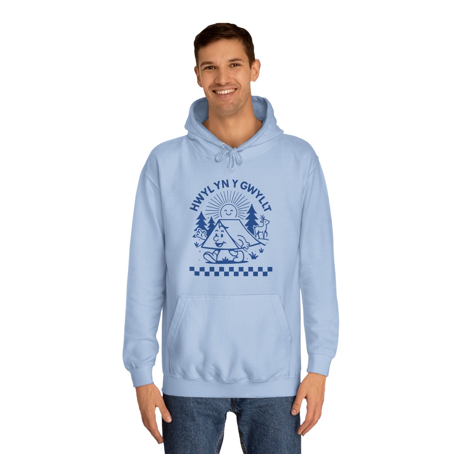 Retro Camping Unisex Hoodie - 'Hwyl Yn Y Gwyllt' Welsh Text