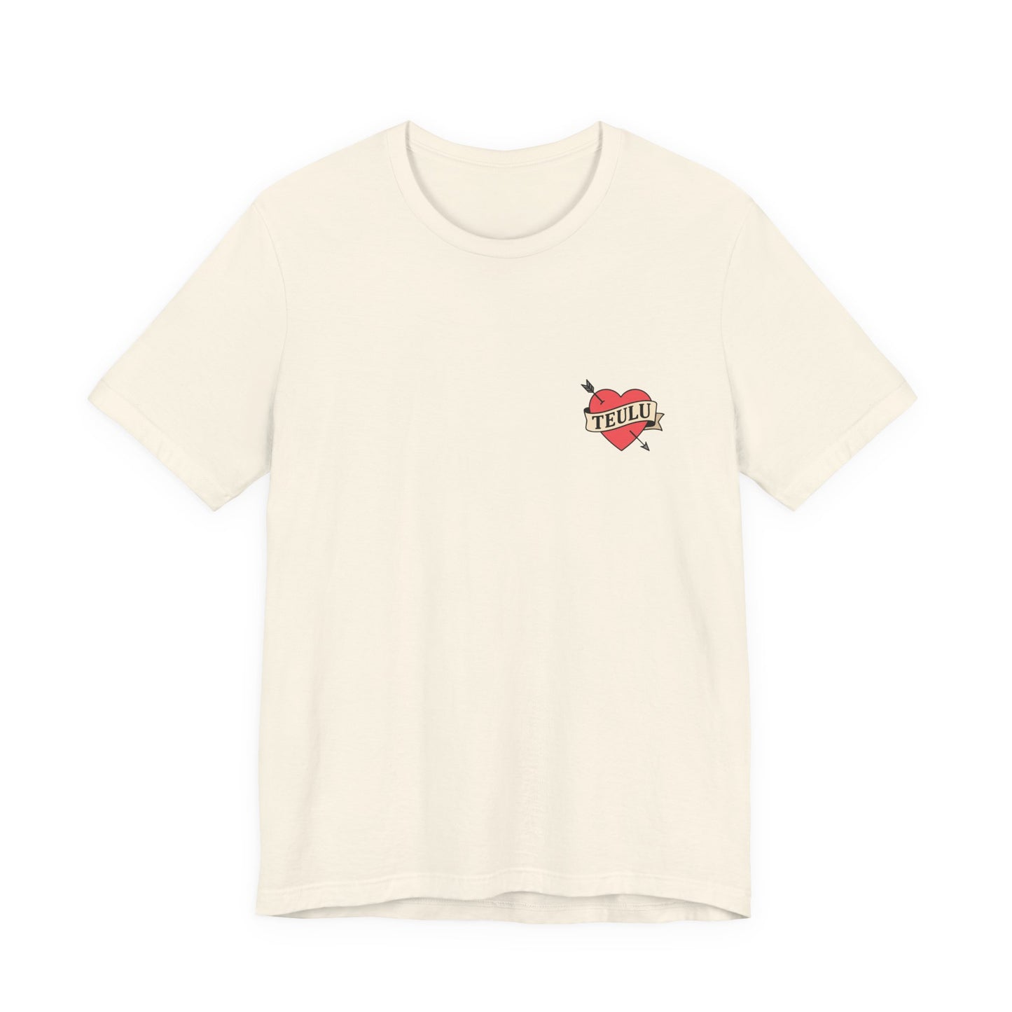Heart Tattoo Tee (Unisex) — Minimalist Welsh Language Design ‘Teulu’