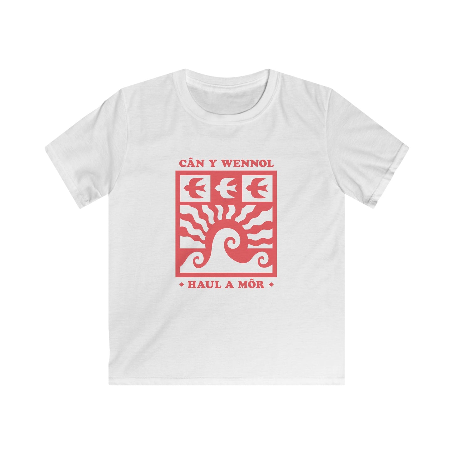 Kids Tee - "Cân y Wennol, Haul a Môr" Welsh Sun & Swallow Graphic