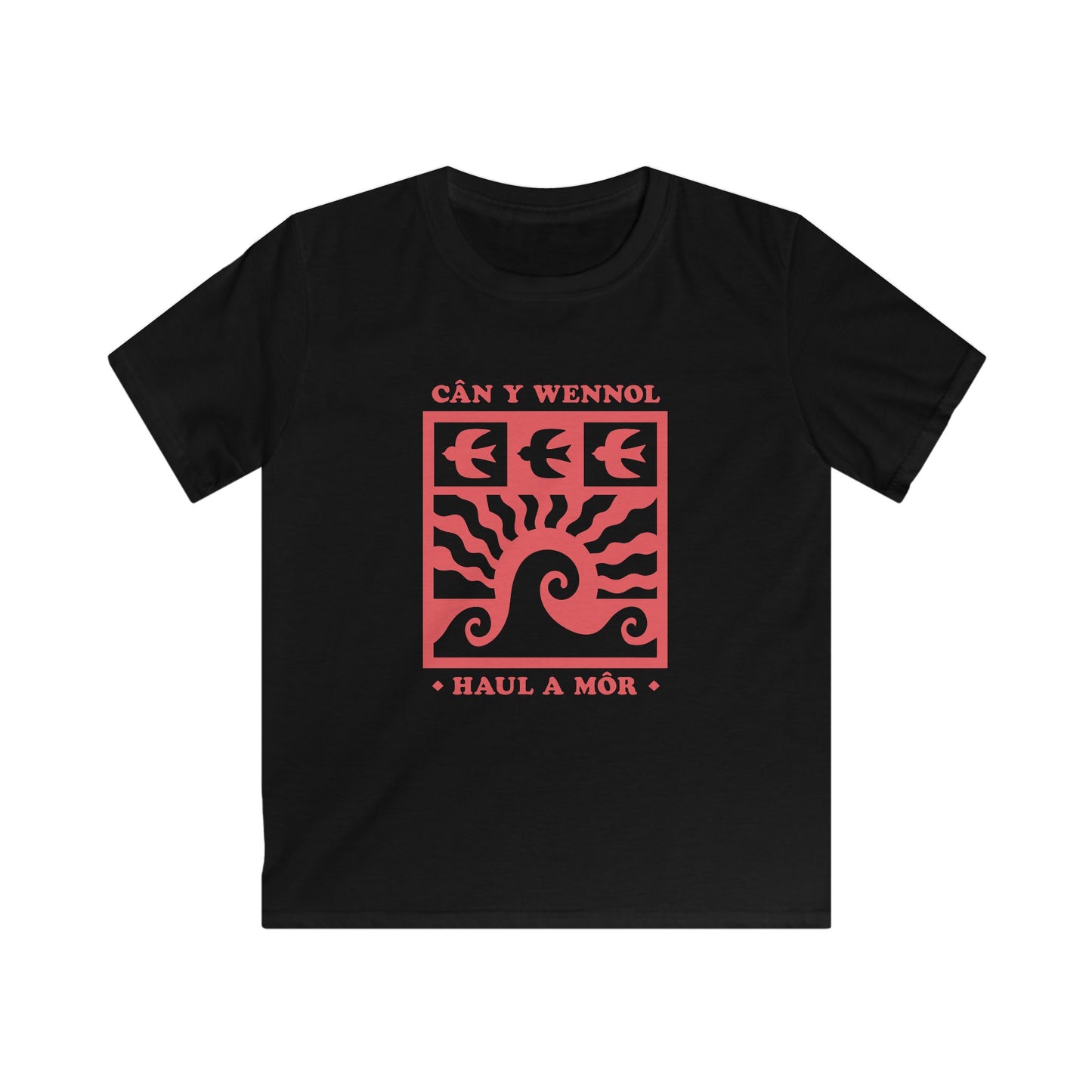 Kids Tee - "Cân y Wennol, Haul a Môr" Welsh Sun & Swallow Graphic