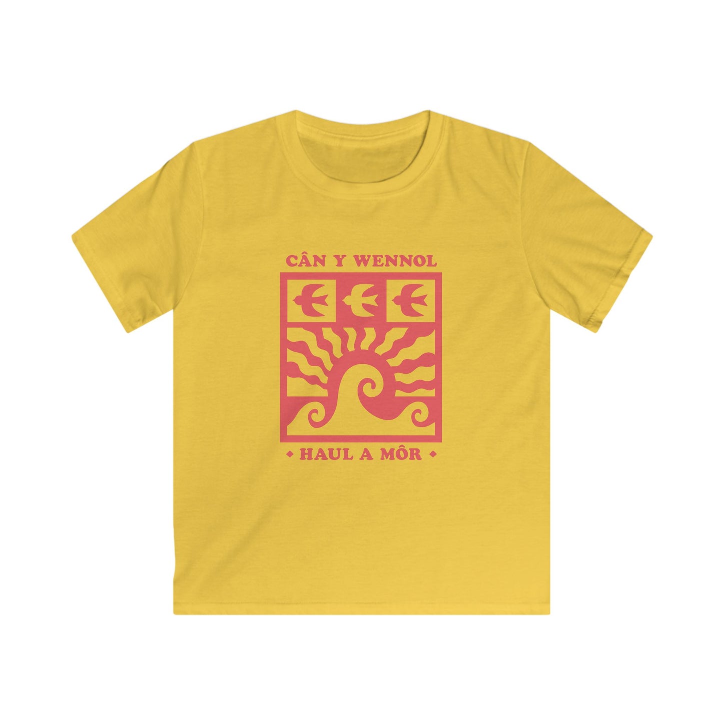 Kids Tee - "Cân y Wennol, Haul a Môr" Welsh Sun & Swallow Graphic