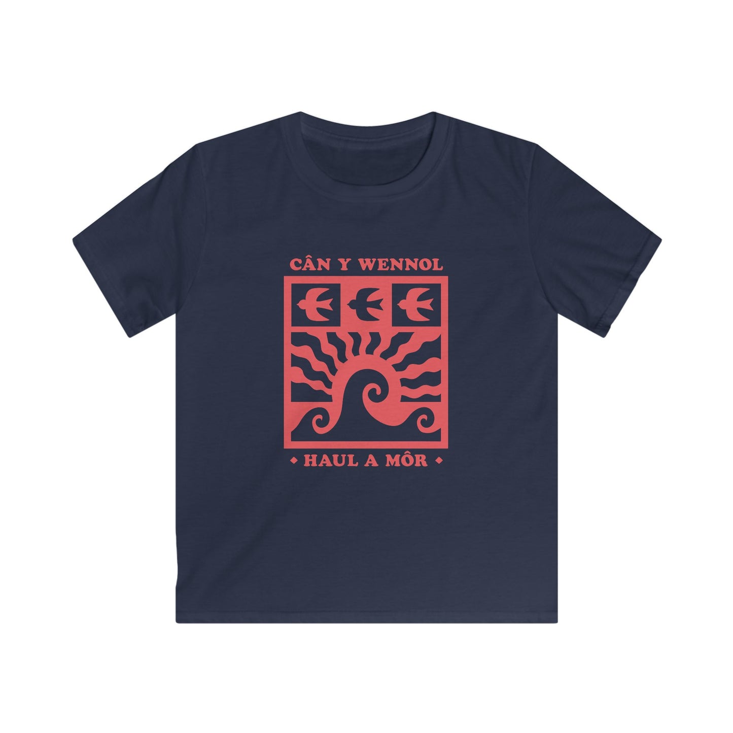 Kids Tee - "Cân y Wennol, Haul a Môr" Welsh Sun & Swallow Graphic
