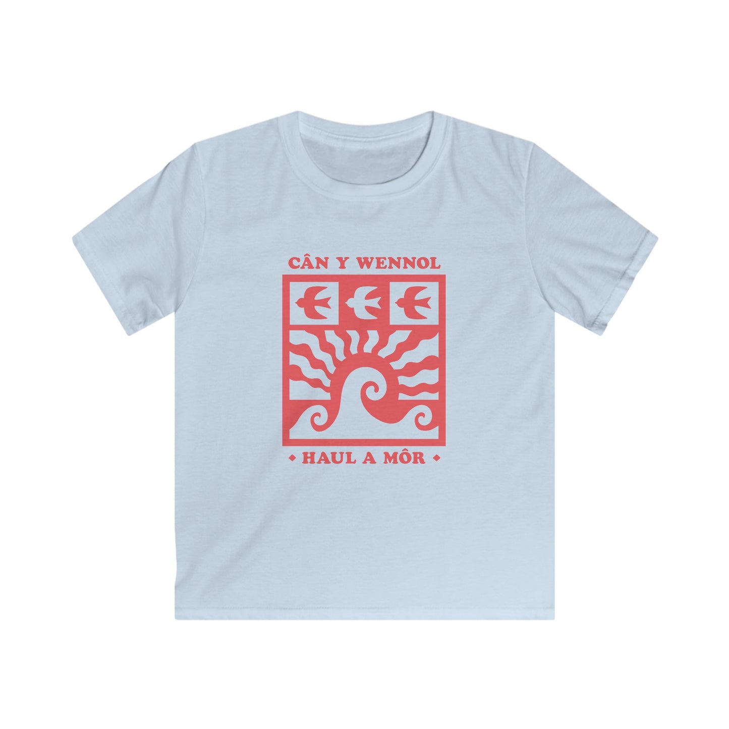 Kids Tee - "Cân y Wennol, Haul a Môr" Welsh Sun & Swallow Graphic