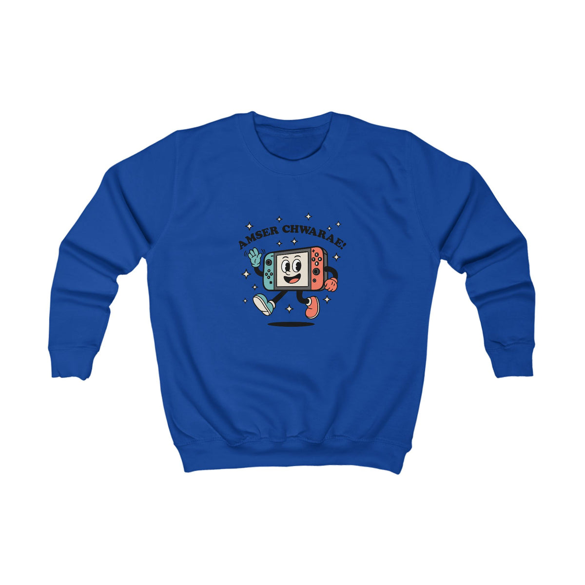 Kids Welsh Gamer Jumper "Amser Chwarae" Cute Retro Switch Style Character