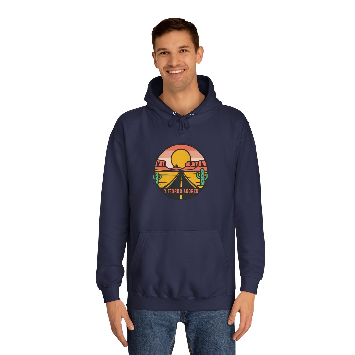 Retro Sunset Road Trip Unisex Hoodie - 'Y Ffordd Agored'
