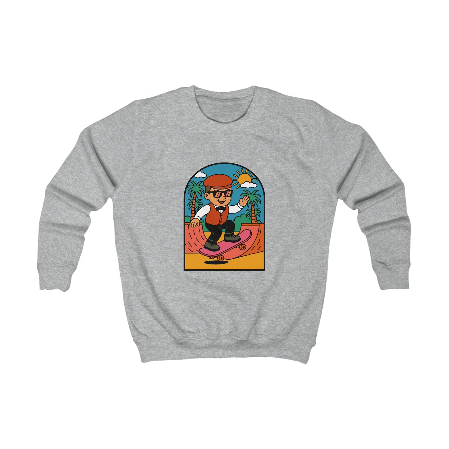 Kids Surfing Cartoon Sweatshirt — Retro Surfer Graphic Pullover for Boys & Girls