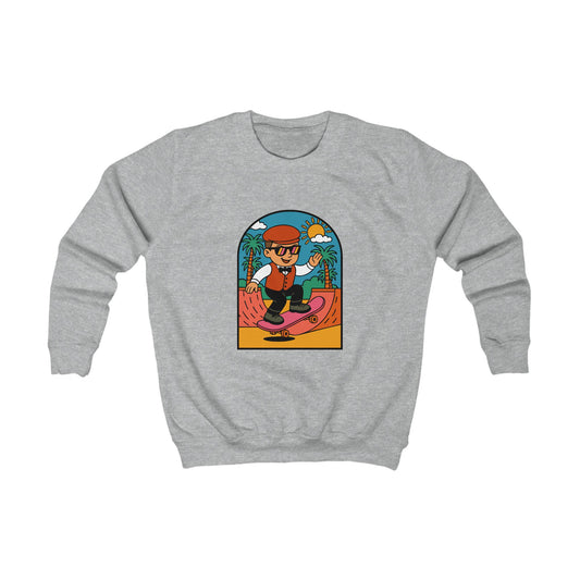 Kids Surfing Cartoon Sweatshirt — Retro Surfer Graphic Pullover for Boys & Girls